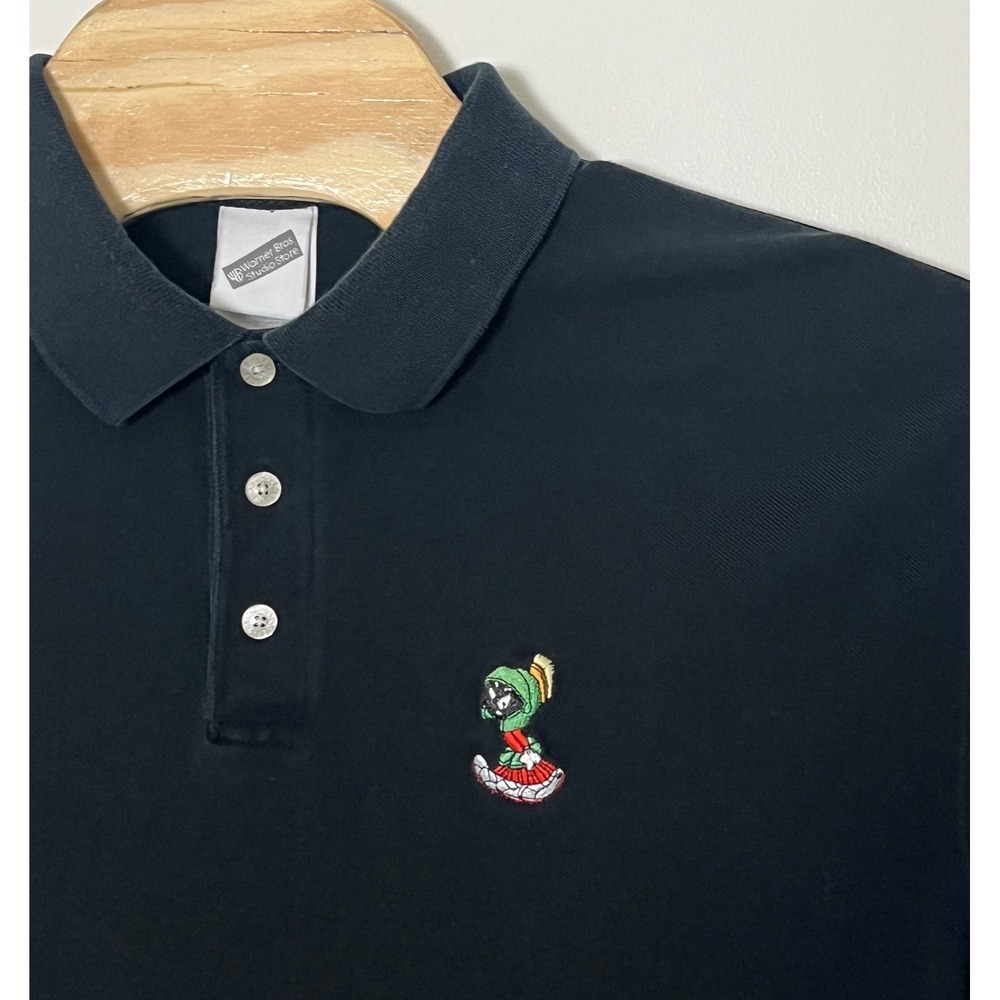 Warner Bros Marvin the Martian Polo Shirt Mens Large Black Vintage Looney Tunes